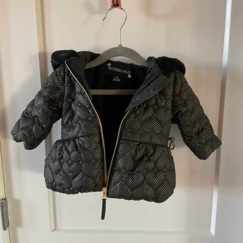 Rothschild Black and Gold Dotted Kids Puffer Jacket